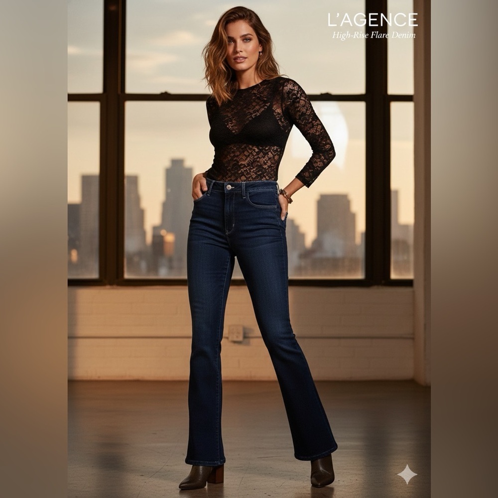 L'agence Deep Blue Flare Cotton Blend Jeans Size 27